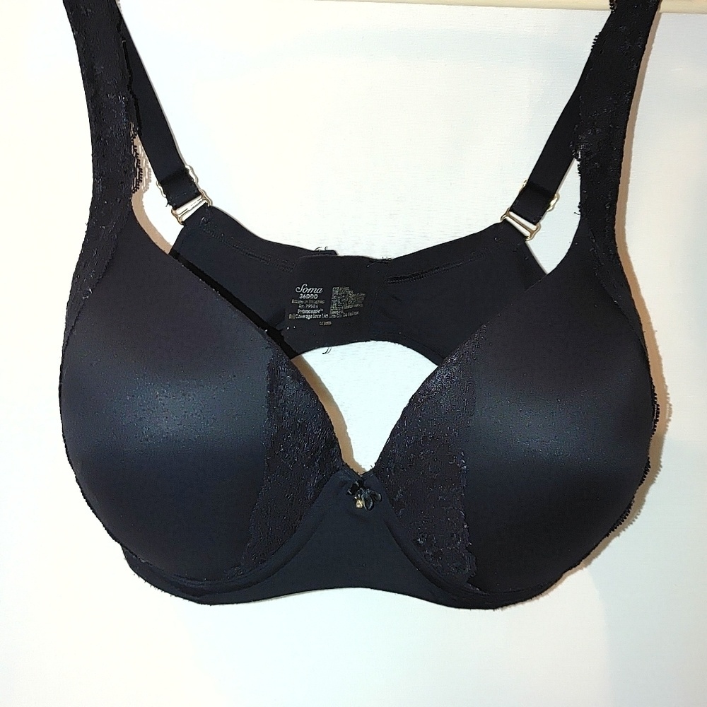 Soma Embraceable Full Coverage Lace‎ Trim Black Bra 36DDD